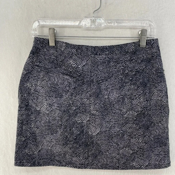 Express Mini Skirt Sz 1/2 Black Purple Animal Print Mid Rise Lined Stretch Denim - Picture 1 of 8